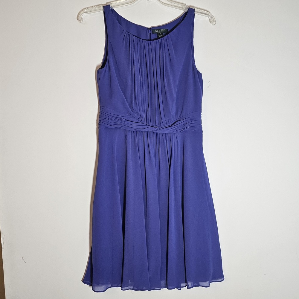Lauren Ralph Lauren Dress Womens 12 Sleeveless Pleated Chiffon Cocktail Formal